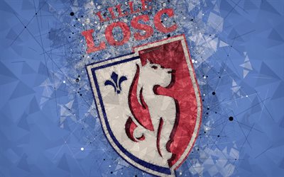 Lille OSC, 4k, geometriska art, Franska fotbollsklubben, kreativ konst, logotyp, emblem, Ligue 1, bl&#229; abstrakt bakgrund, Lille, Frankrike, fotboll