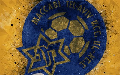 Maccabi Tel Aviv FC, 4k, creative logo, geometric art, Israeli football club, emblem, yellow abstract background, Ligat haAl, Tel Aviv, Israel, football, Israeli Premier League