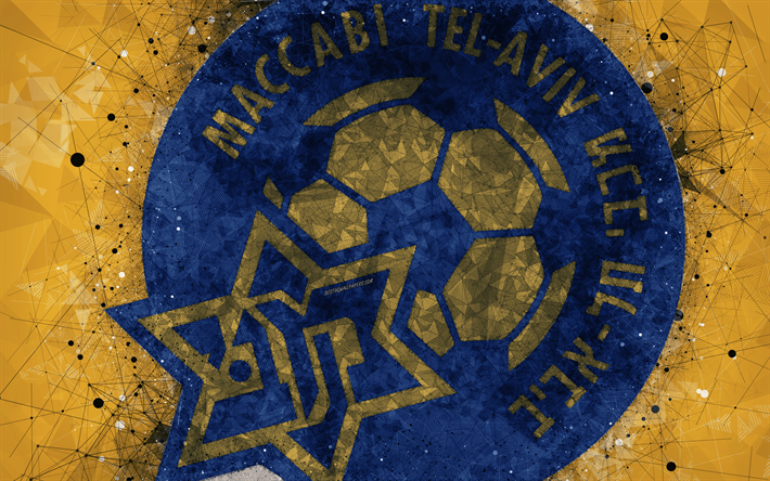 Maccabi Tel Aviv FC, 4k, logotipo de creative, el arte geom&#233;trico, Israel&#237; club de f&#250;tbol, el emblema, amarillo, abstracto, antecedentes, Ligat haAl, Tel Aviv, Israel, del f&#250;tbol, de la Liga Premier Israel&#237;
