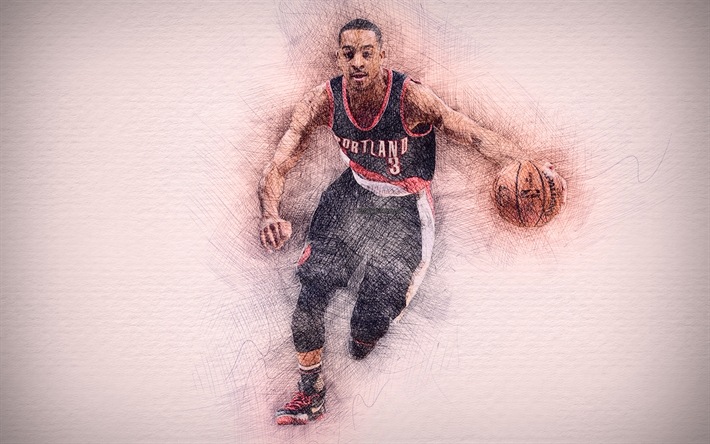 CJ McCollum, 4k, 作品, バスケットボ星, ポートランドトレイルBlazers, キリスト教のジェームズ-McCollum, NBA, バスケット, 図McCollum