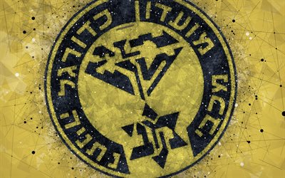 Maccabi Netanya FC, 4k, creative logo, geometric art, Israeli football club, emblem, yellow abstract background, Ligat haAl, Netanya, Israel, football, Israeli Premier League