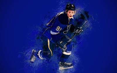Vladimir Tarasenko, 4k, St Louis Blues, jugador de hockey ruso, grunge arte, salpicaduras de pintura, azul grunge de fondo, adelante, NHL, estados UNIDOS, arte creativo, hockey sobre hielo de la NHL estrellas
