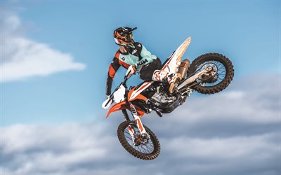 KTM 450 SX-F, 4k, extreme, 2018 bikes, flying motorcycle, 450 SX-F, rider, motocross, KTM