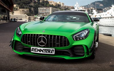 Mercedes-Benz GT R AMG, 2018, RennTech, ext&#233;rieur, vue de face, vert supercar, tuning, voitures allemandes, Mercedes