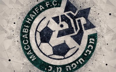 Maccabi Haifa FC, 4k, yaratıcı logo, geometrik sanat, İsrail Futbol Kul&#252;b&#252; amblemi, beyaz soyut, arka plan, Ligat haAl, Haifa, İsrail futbol, İsrail Ligi