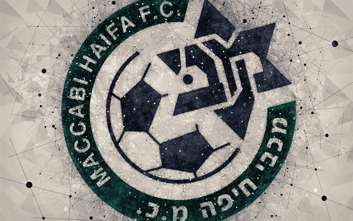 Maccabi Haifa FC, 4k, creative logo, geometric art, Israeli football club, emblem, white abstract background, Ligat haAl, Haifa, Israel, football, Israeli Premier League