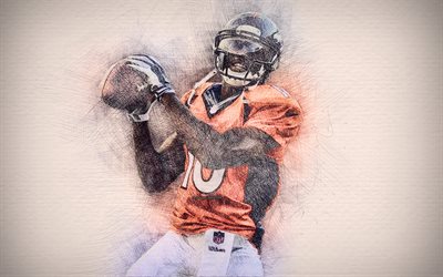 Emmanuel Sanders, 4k, artwork, wide receiver, american football, Denver Broncos, NFL, drawing Emmanuel Sanders, National Football League
