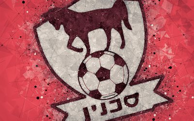 Bnei Sakhnin FC, 4k, creative logo, geometric art, Israeli football club, emblem, red abstract background, Ligat haAl, Sakhnin, Israel, football, Israeli Premier League
