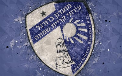 Hapoel Ironi Kiryat Shmona FC, 4k, creative logo, geometric art, Israeli football club, emblem, purple abstract background, Ligat haAl, Kiryat Shmona, Israel, football, Israeli Premier League
