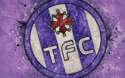Toulouse FC, 4k, geometric art, French football club, creative art, purple logo, emblem, Ligue 1, purple abstract background, Toulouse, France, football