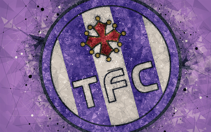 Toulouse FC, 4k, geometric art, French football club, creative art, purple logo, emblem, Ligue 1, purple abstract background, Toulouse, France, football