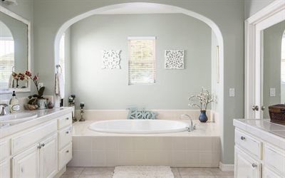 elegante bagno interno, di luce, di colori, bagno, bianco, interni dal design elegante
