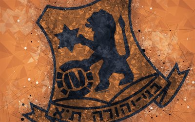 Bnei YehudaテルアビブFC, 4k, 創作のロゴ, 幾何学的な美術, イスラエルのサッカークラブ, エンブレム, オレンジの概要を背景, Ligat haAl, テルアビブ, イスラエル, サッカー, イスラエルのプレミアリーグ