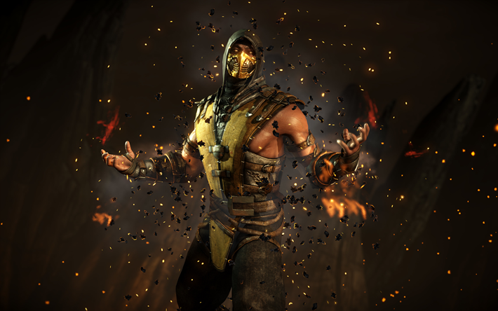 Scorpion, 4k, ninja, Mortal Kombat, fuoco, gioco di combattimento Mortal Kombat X