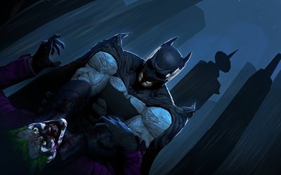 Batman vs Joker, 4k, les super-h&#233;ros, la bataille, le Joker, Batman