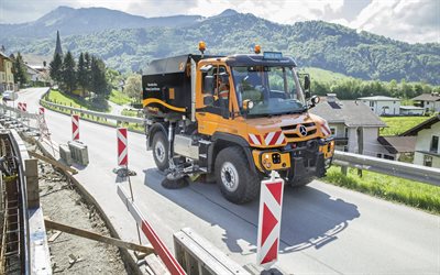 Mercedes-Benz Unimog, 2018, Special Trucks, road cleaning, brush for cleaning roads, municipal engineering, Mercedes