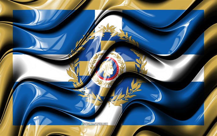 Attica flag, 4k, Regions of Greece, administrative districts, Flag of Attica, 3D art, Attica, greek regions, Attica 3D flag, Greece, Europe