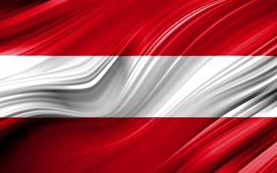 4k, オーストリア国旗, 欧州諸国, 3D波, 旗オーストリア, 国立記号, オーストリア3Dフラグ, 美術, 欧州, オーストリア