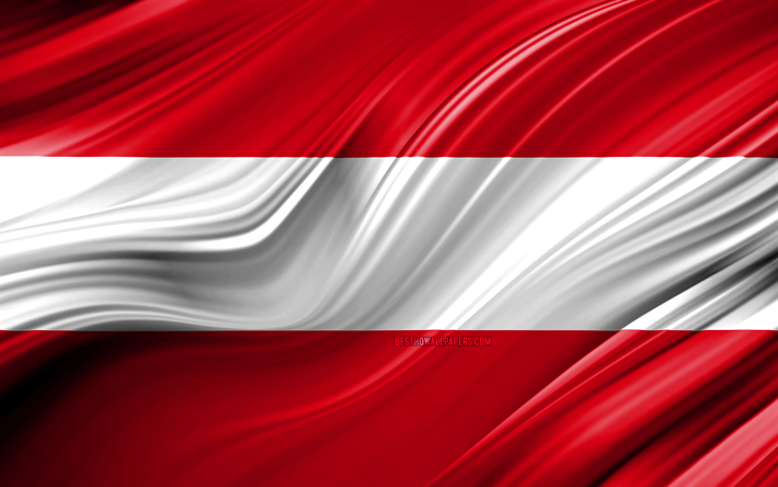 Avusturya, Ulusal semboller, 3D bayrak, sanat 4k, Avusturya bayrak, Avrupa &#252;lkeleri, 3D dalgalar, Bayrak, Avrupa