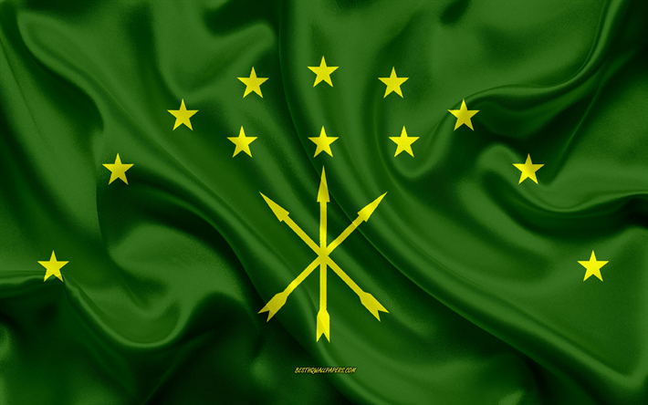Bandeira de Adygea, 4k, seda bandeira, Federal, a bandeira da R&#250;ssia, Adygea bandeira, R&#250;ssia, textura de seda, Adyghe Rep&#250;blica