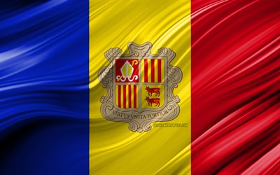 4k, Andorras flagga, Europeiska l&#228;nder, 3D-v&#229;gor, Flaggan i Andorra, nationella symboler, Andorra 3D-flagga, konst, Europa, Andorra