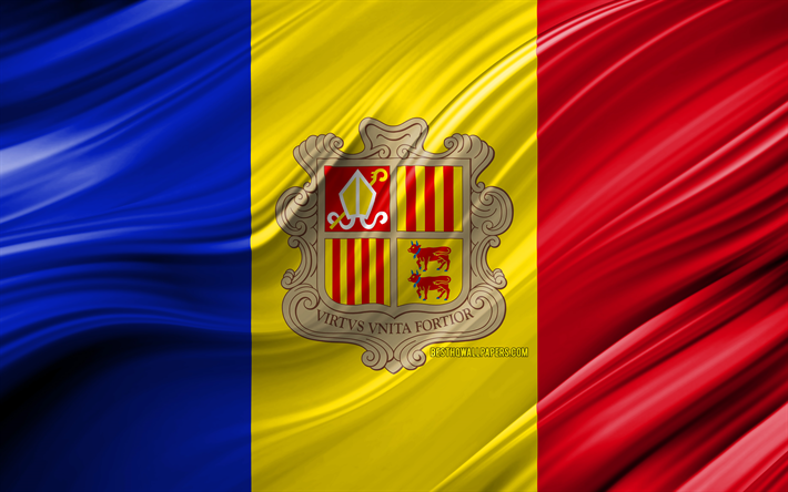 4k, Andorra, la bandera, los pa&#237;ses Europeos, 3D ondas, la Bandera de Andorra, los s&#237;mbolos nacionales, Andorra 3D de la bandera, el arte, Europa