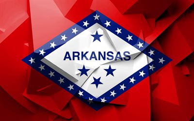 Amerika, Kuzey Amerika, ABD 4k, Arkansas Bayrağı, geometrik sanat, Amerika Birleşik Devletleri, Arkansas bayrağı, yaratıcı, Arkansas, il&#231;elere, Arkansas 3D bayrak