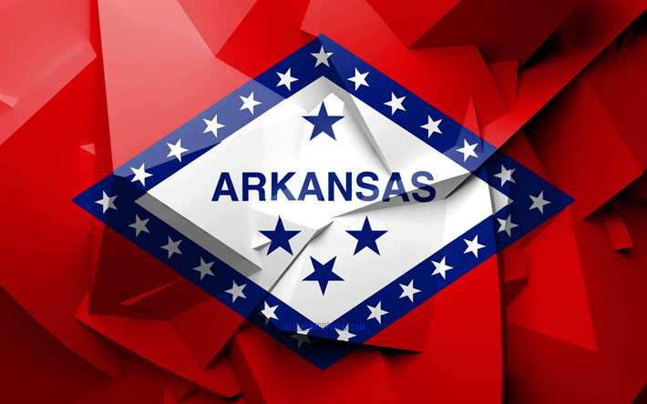 4k, Bandiera dell&#39;Arkansas, arte geometrica, stati uniti, Arkansas, bandiera, creativo, amministrativo, distretti, Arkansas 3D, Stati Uniti d&#39;America, Nord America, USA