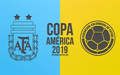 Argentina vs Colombia, 2019 Copa America, partita di calcio, promo, Copa America 2019 Brasile, CONMEBOL, il Sud del Campionato di Football Americano, arte creativa, la nazionale Argentina, Colombia, squadra nazionale di calcio, calcio