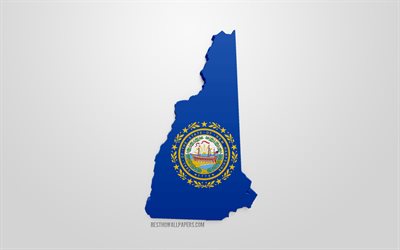 3d lippu New Hampshire, kartta siluetti New Hampshire, YHDYSVALTAIN valtion, 3d art, New Hampshire 3d flag, USA, Pohjois-Amerikassa, New Hampshire, maantiede, New Hampshire 3d siluetti