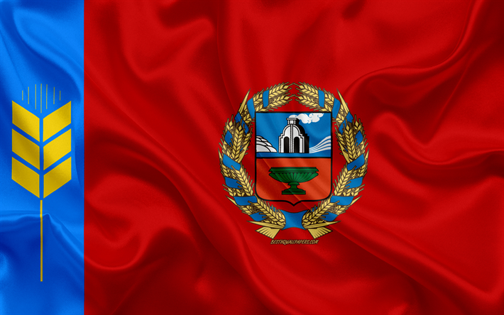 Rusya, Altay Kray bayrağı Altay Kray bayrağı, 4k, ipek bayrak, Federal konular, ipek doku, Altay, Rusya Federasyonu