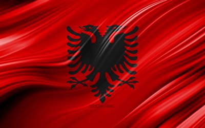 4k, bandiera albanese, i paesi Europei, 3D onde, Bandiera dell&#39;Albania, simboli nazionali, Albania 3D, bandiera, arte, Europa, Albania