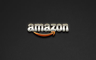 Amazon logo in acciaio, logo, marchi, in pietra grigia, sfondo, creativo, arte, Amazon, emblemi