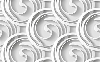 branca de textura 3d com c&#237;rculos, c&#237;rculos brancos em fundo, criativo fundo, Texturas 3d, enfeites de fundos