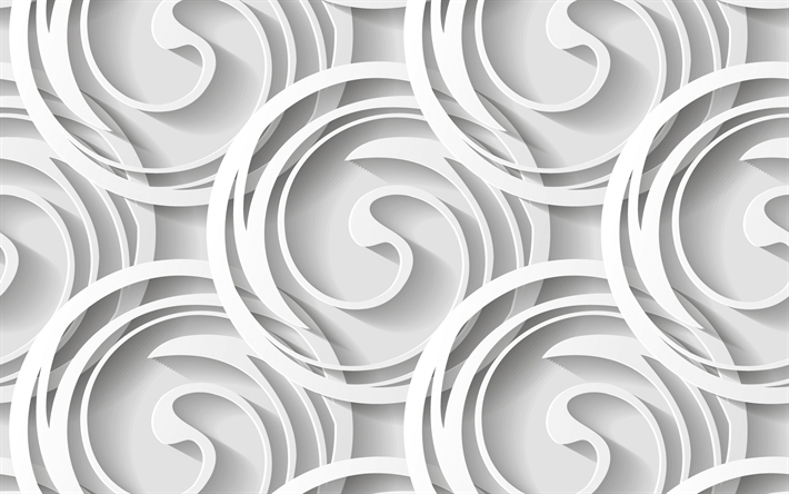 white 3d texture with circles, white circles background, creative background, 3d textures, ornaments backgrounds