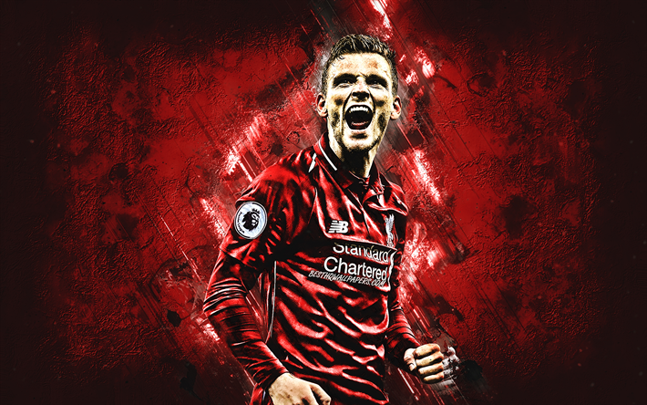 Andrew Robertson, Liverpool FC, Scottish football player, defender, Premier League, England, football, red stone background, Liverpool
