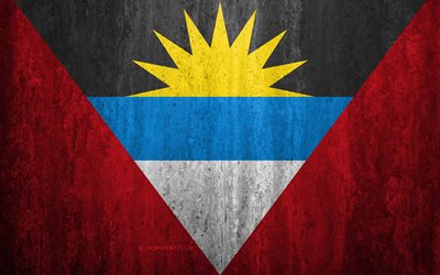 Flag of Antigua and Barbuda, 4k, stone sfondo, grunge, bandiera, America del nord, Antigua and Barbuda, natura, nazionale icona, stone texture