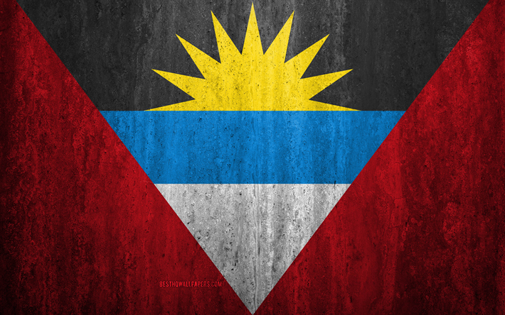 Flag of Antigua and Barbuda, 4k, stone, antecedentes, grunge flag, North America, Antigua and Barbuda indicador, grunge, estilo, s&#237;mbolo nacional, Antigua y Barbuda, stone texture