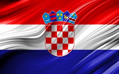 4k, Croatian flag, European countries, 3D waves, Flag of Croatia, national symbols, Croatia 3D flag, art, Europe, Croatia