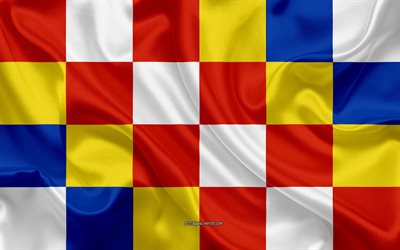 旗のアントワープ, 4k, 絹の旗を, ベルギー省, シルクの質感, アントワープフラグ, ベルギー, アントワープ, 州ベルギー