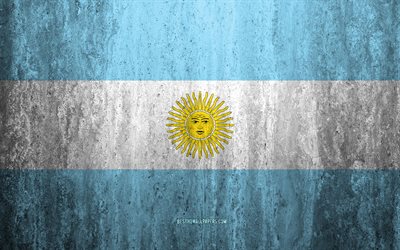 Arjantin bayrağı, 4k, taş arka plan, grunge bayrak, G&#252;ney Amerika, Arjantin bayrak, grunge sanat, ulusal semboller, Arjantin, taş doku