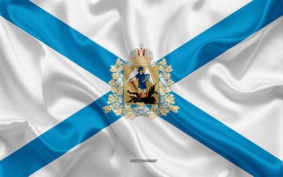 Flag of Arkhangelsk Oblast, 4k, silk flag, Federal subjects of Russia, Arkhangelsk Oblast flag, Russia, silk texture, Arkhangelsk Oblast, Russian Federation