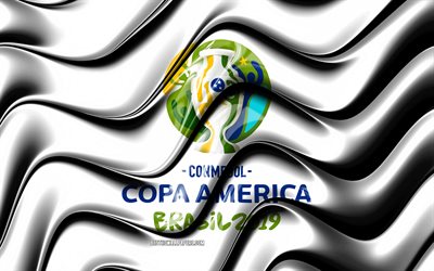 2019 Copa America, 4k, white flag, Conmebol, Copa America 2019 Brazil, Flag of Copa America 2019, Copa America flag, 2019 Copa America logo