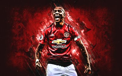 Ashley Young, Manchester United FC, English football player, midfielder, Premier League, creative art, football, red creative background
