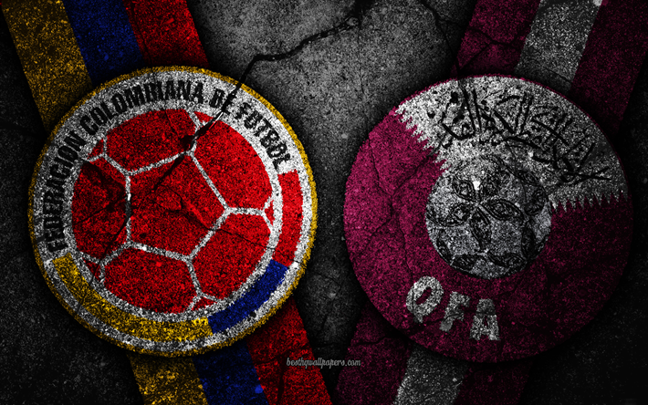 Colombia vs Qatar, 2019 Copa America, Grupp B, kreativa, grunge, Copa America 2019 Brasilien, Colombia Landslaget, Qatar National Team, Conmebol