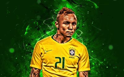 Everton Sousa Soares, close-up, Brasilianska Landslaget, Gr&#228;sl&#246;k, fotboll, Everton, fotbollsspelare, neon lights, abstrakt konst, Brasiliansk fotboll