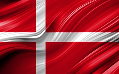 4k, デンマークフラグ, 欧州諸国, 3D波, フラグのデンマーク, 国立記号, デンマーク3Dフラグ, 美術, 欧州, デンマーク