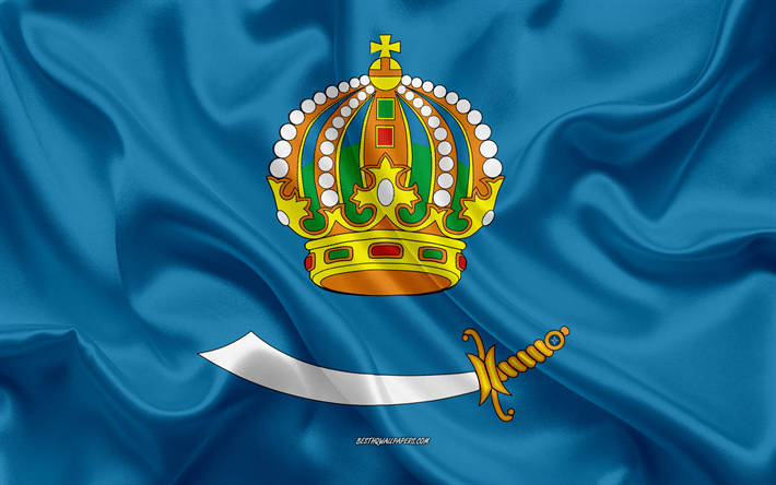旗のAstrakhan州, 4k, 絹の旗を, 連邦科目ロシア, Astrakhan州フラグ, ロシア, シルクの質感, Astrakhan州, ロシア連邦