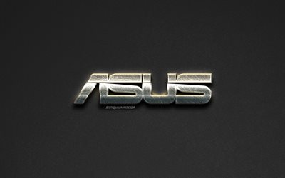 ASUS logo, steel logo, brands, steel art, gray stone background, creative art, ASUS, emblems