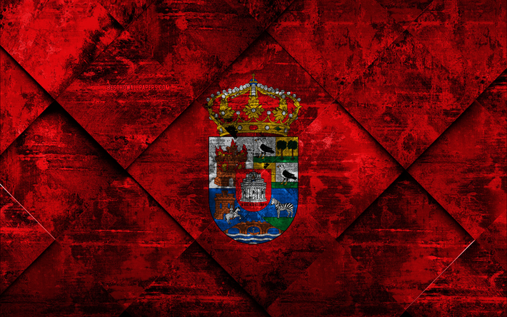 Flag of Avila, 4k, grunge art, rhombus grunge texture, spanish province, Avila flag, Spain, national symbols, Avila, provinces of Spain, creative art